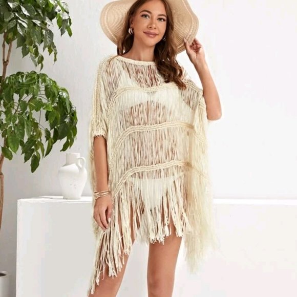 SALOME Fringe Top Beige - Picture 2 of 9